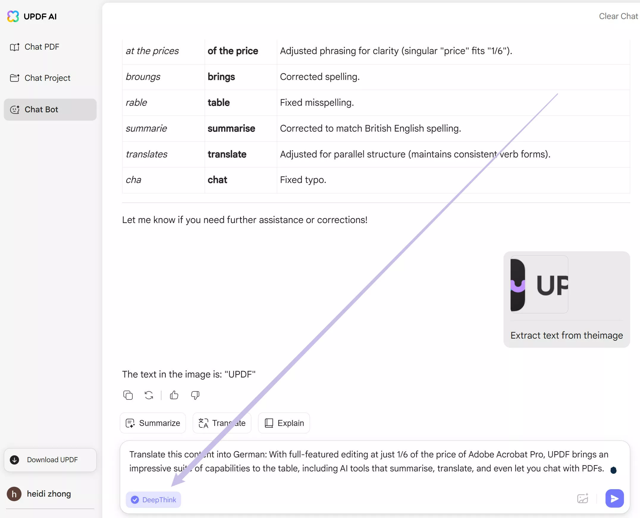 Enable deepthink in UPDF AI Online
