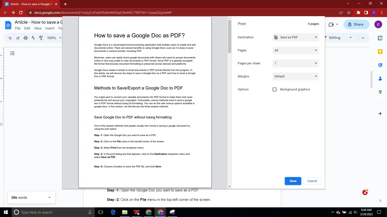 mettre un google doc en pdf