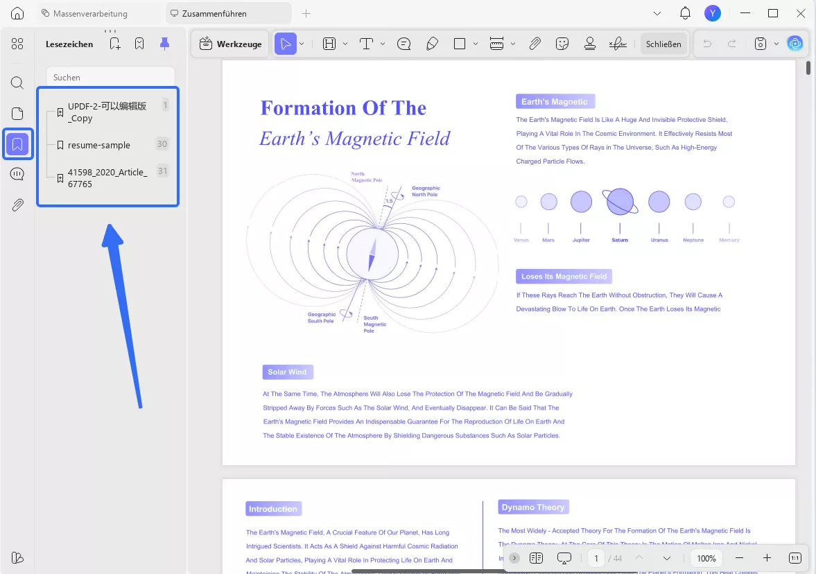 Dateinamen beim Zusammenführen als Lesezeichen festlegen