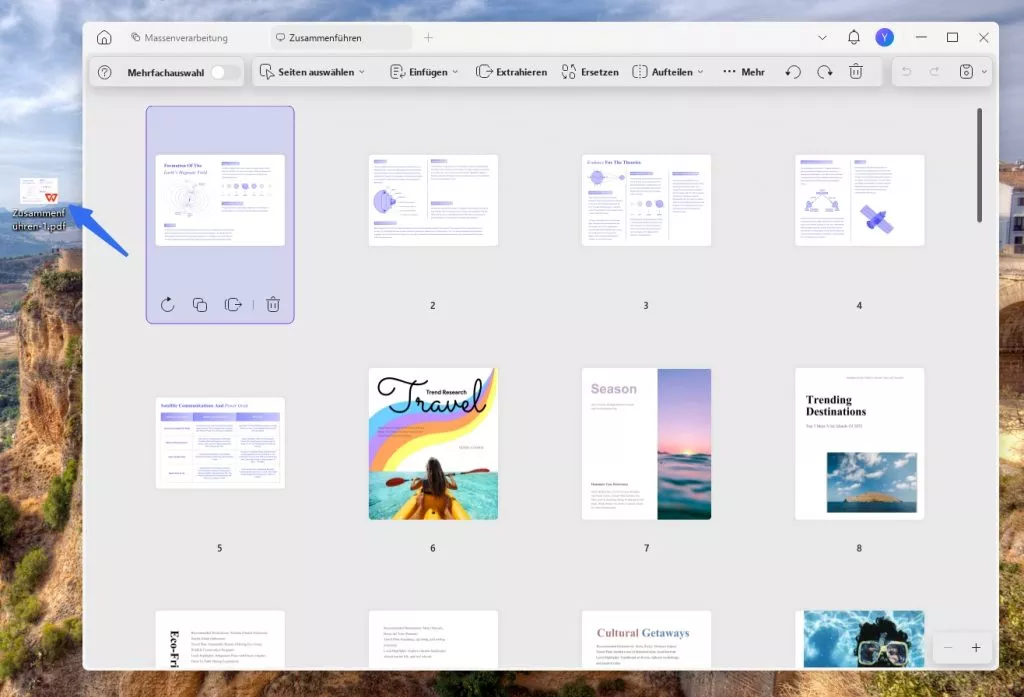 Ausgewählte Seiten durch Ziehen und Ablegen extrahieren