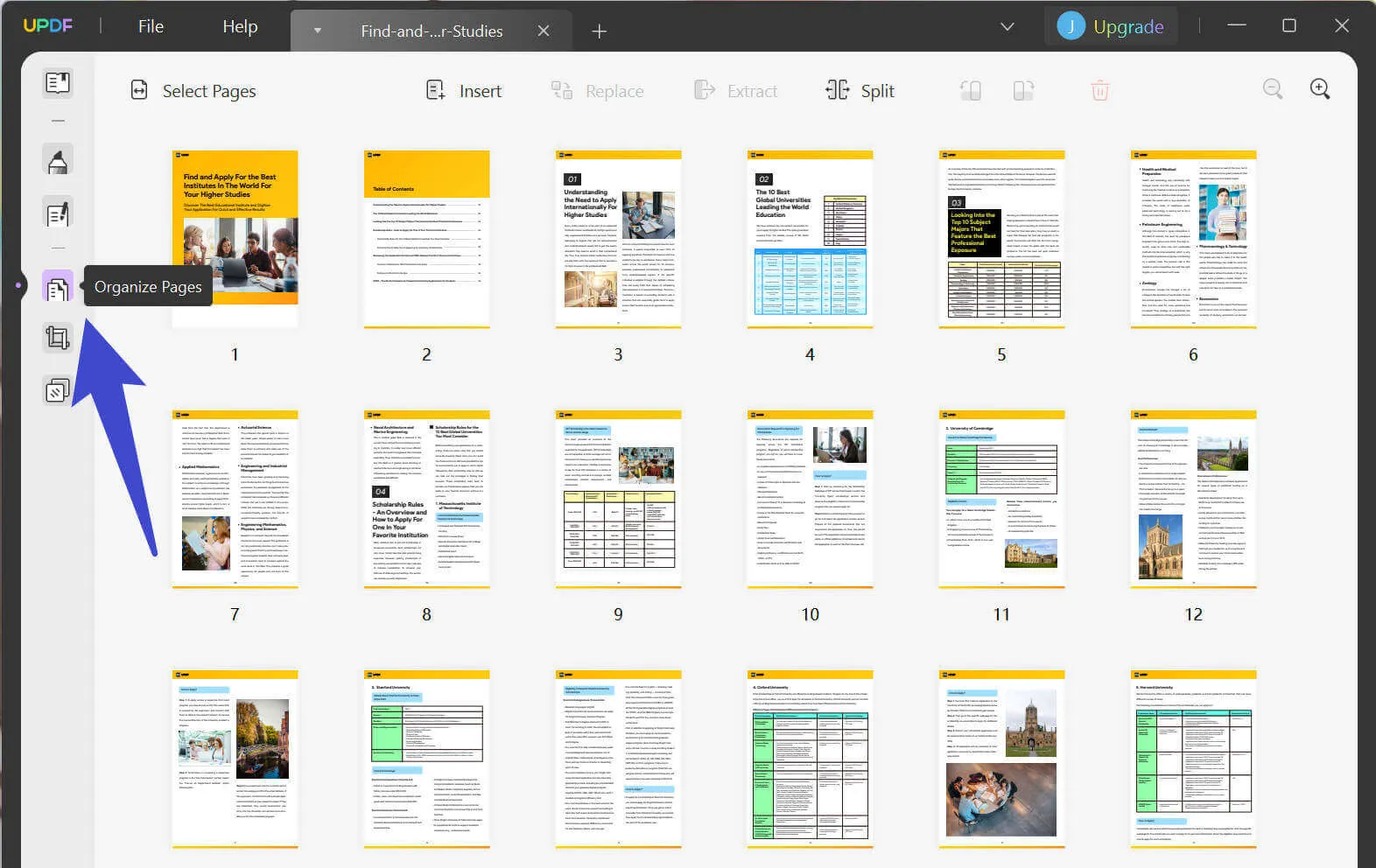 sejda split pdf organize page