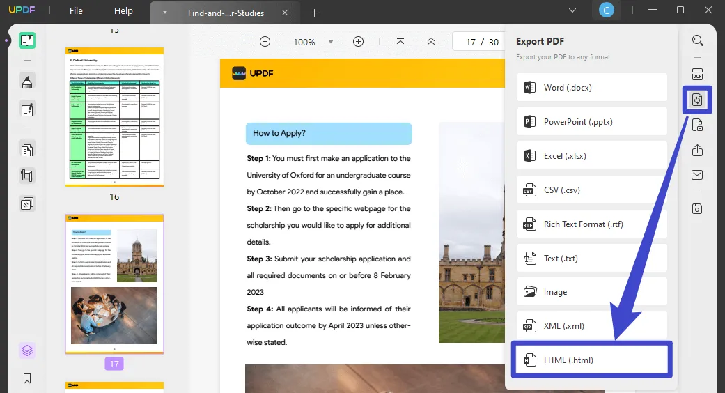 adobe convert pdf to html with export feature