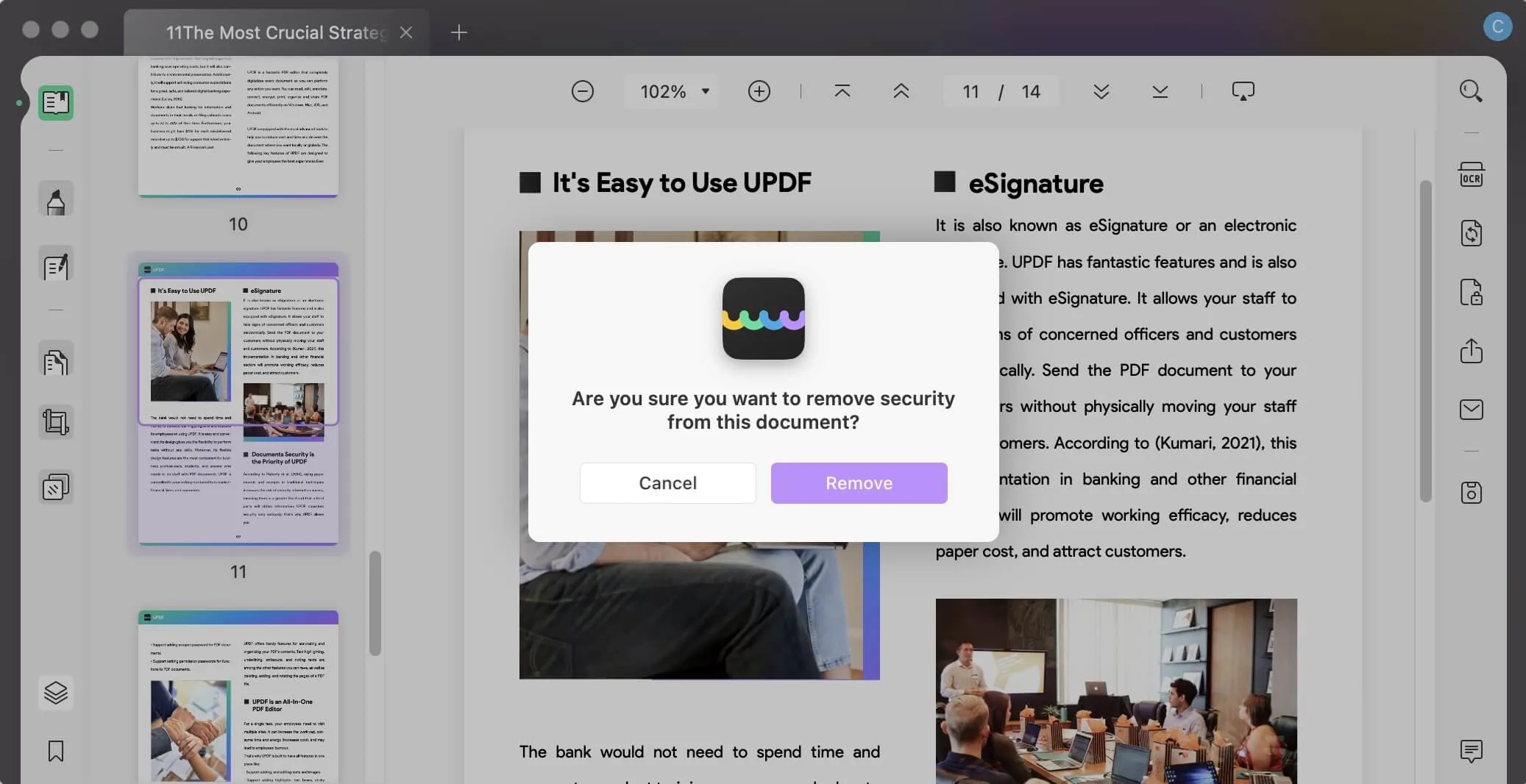 How to edit a downloaded PDF on Mac click the remove button to remove PDF password with UPDF on Mac