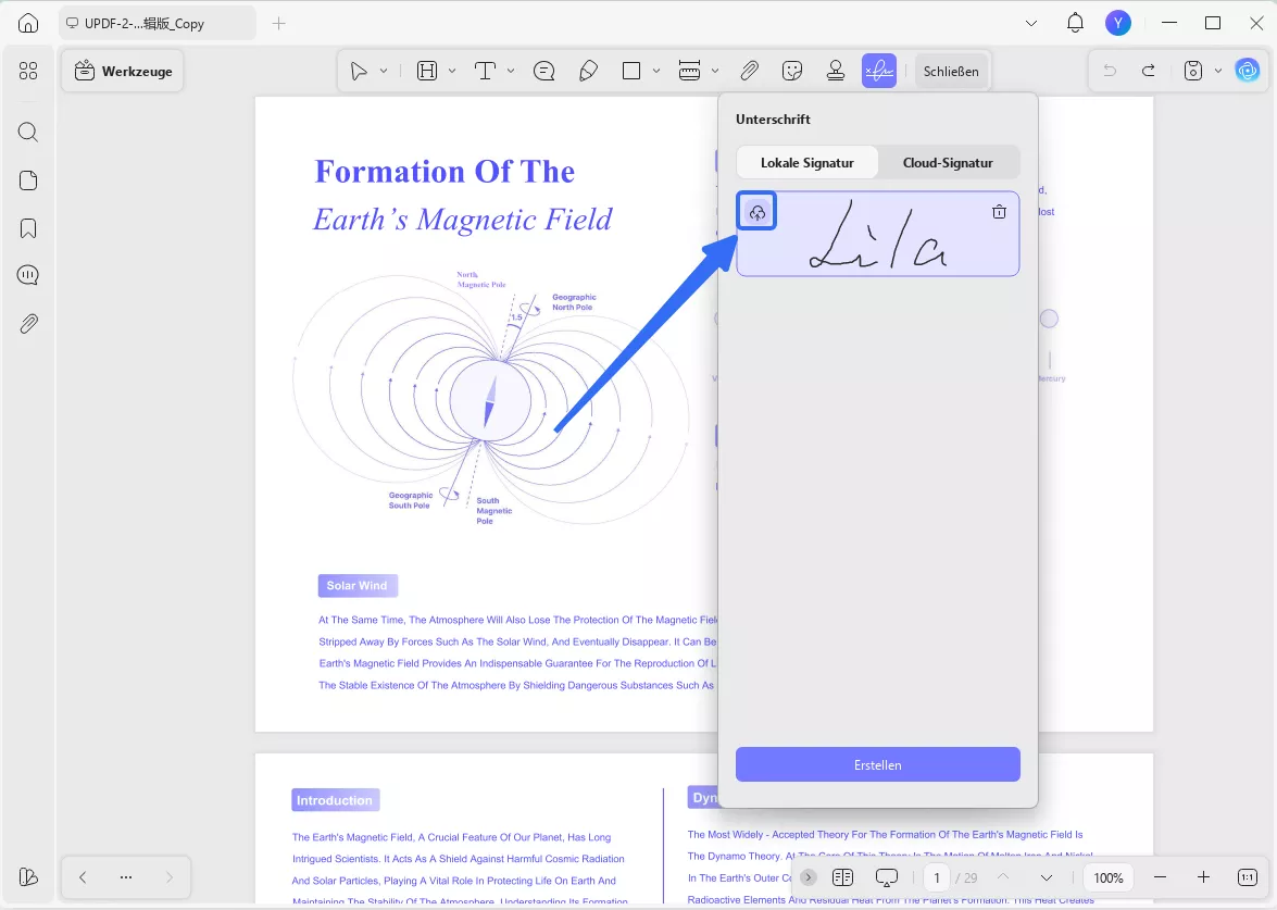 Hochladen der Unterschrift in die Cloud mit UPDF unter Windows
