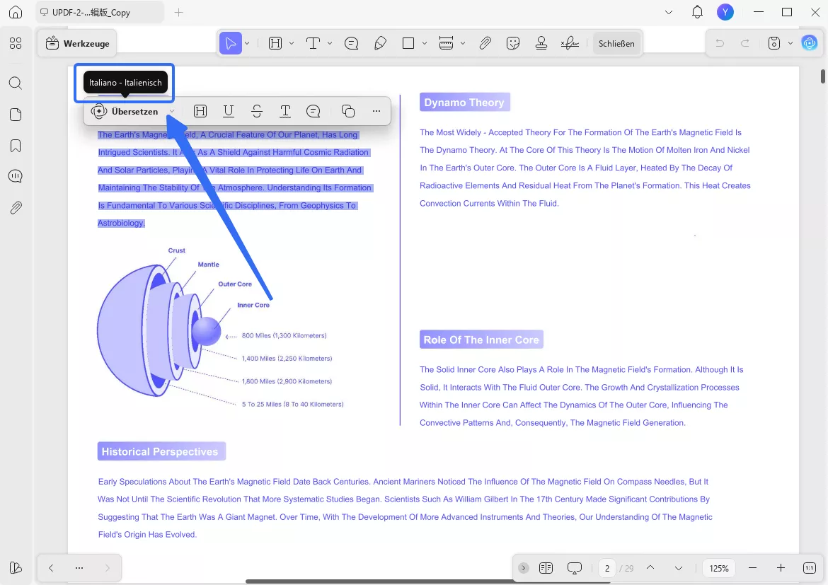 Standardsprache für die Übersetzung mit UPDF unter Windows