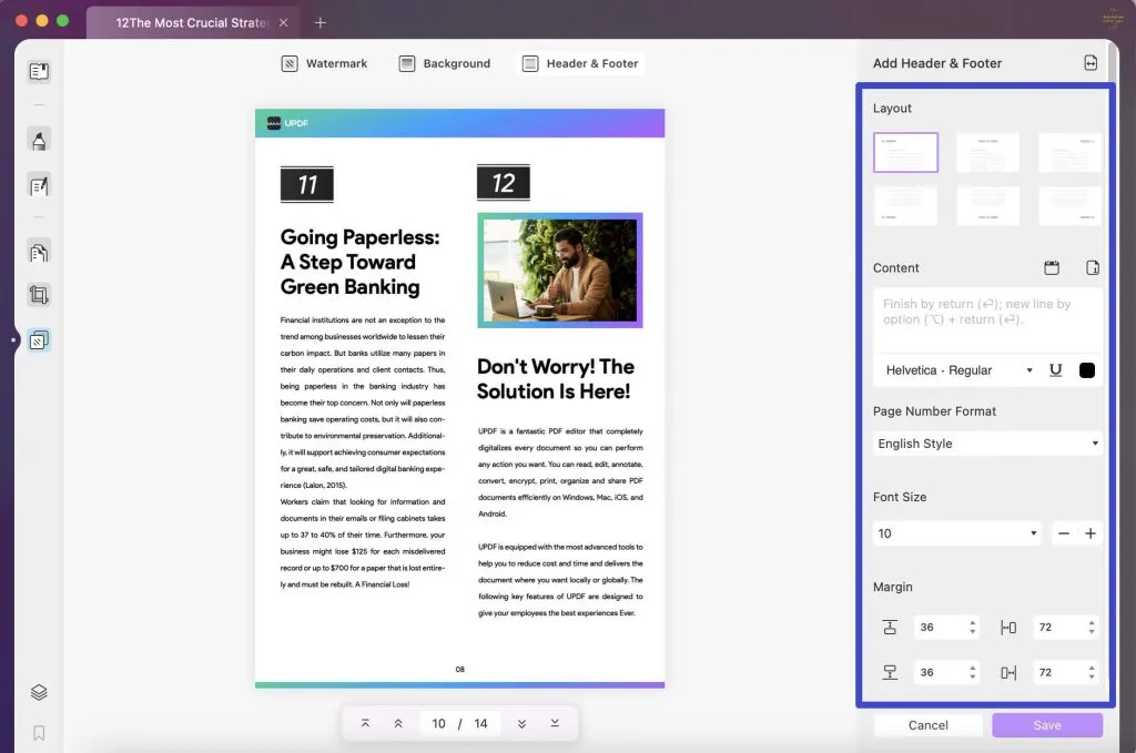 layout settings of header and footer 