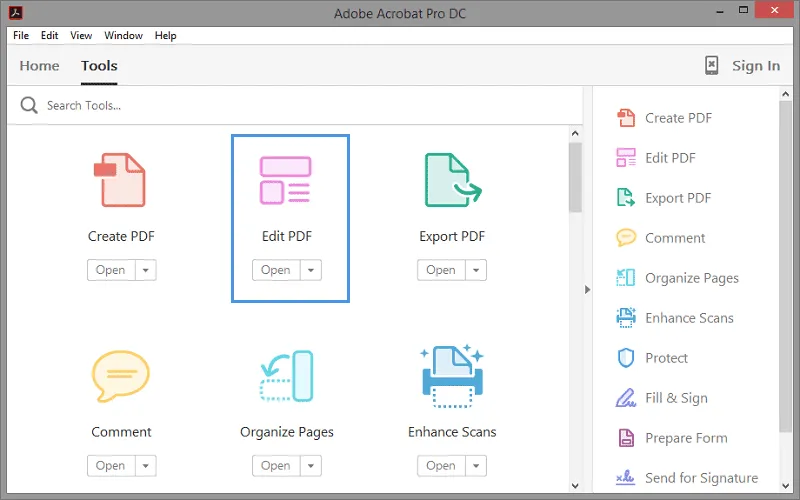 adobe acrobat edit pdf option