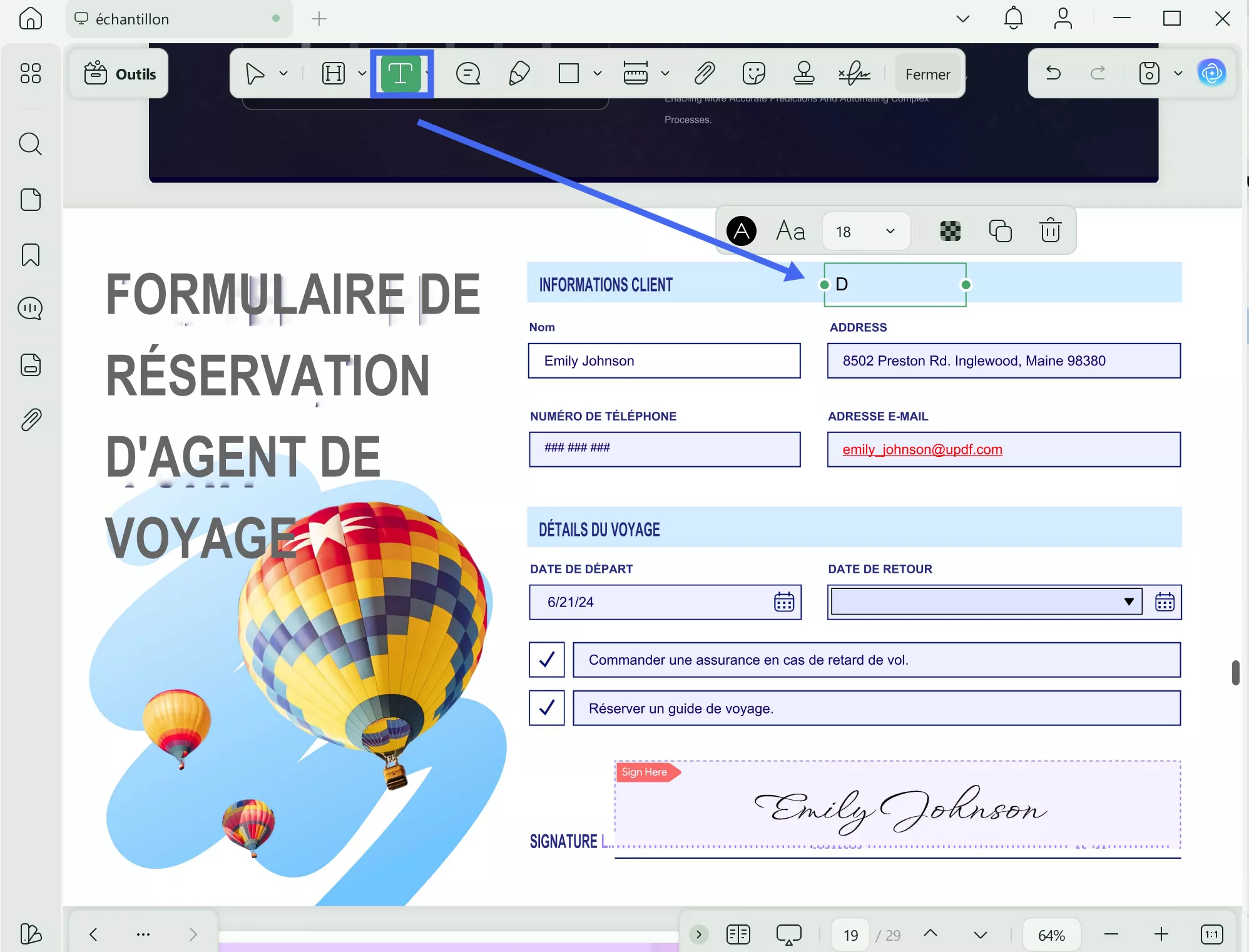 écrire sur le pdf