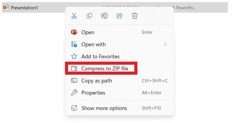 compress ppt to zip