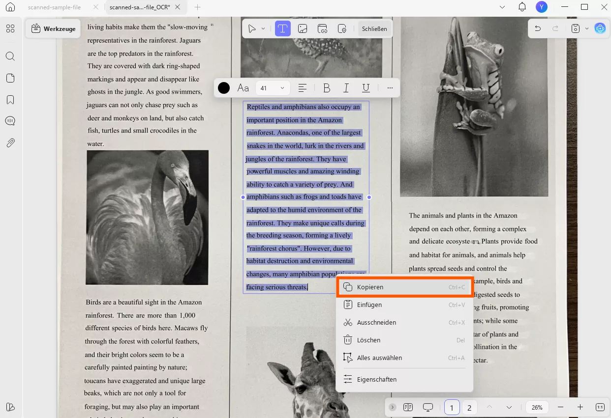 Klicken Sie mit der rechten Maustaste, um den Inhalt in UPDF unter Windows zu kopieren
