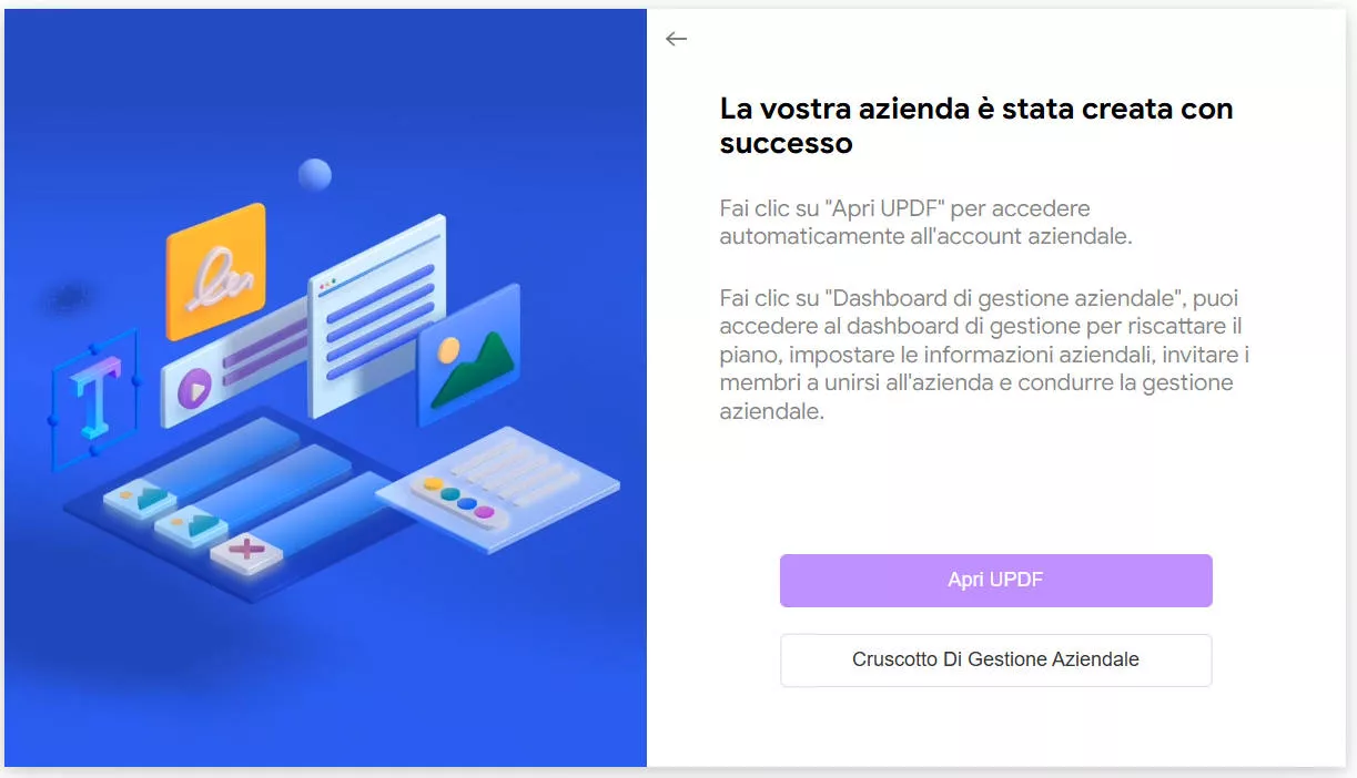 crea account azienda con successo
