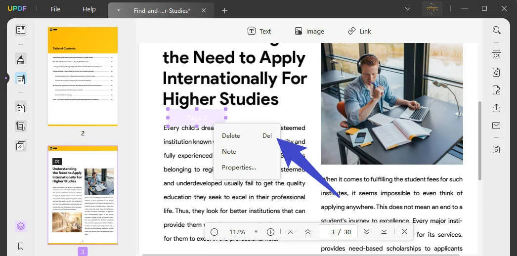  add link to a pdf delete link