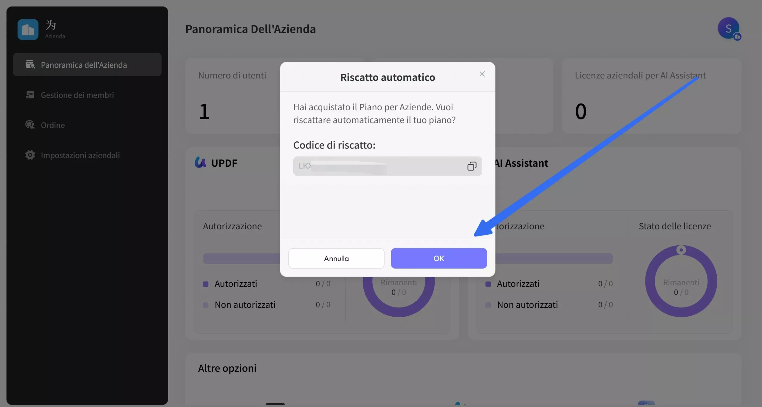 Riscatto Automatico nel Pannello di Controllo
