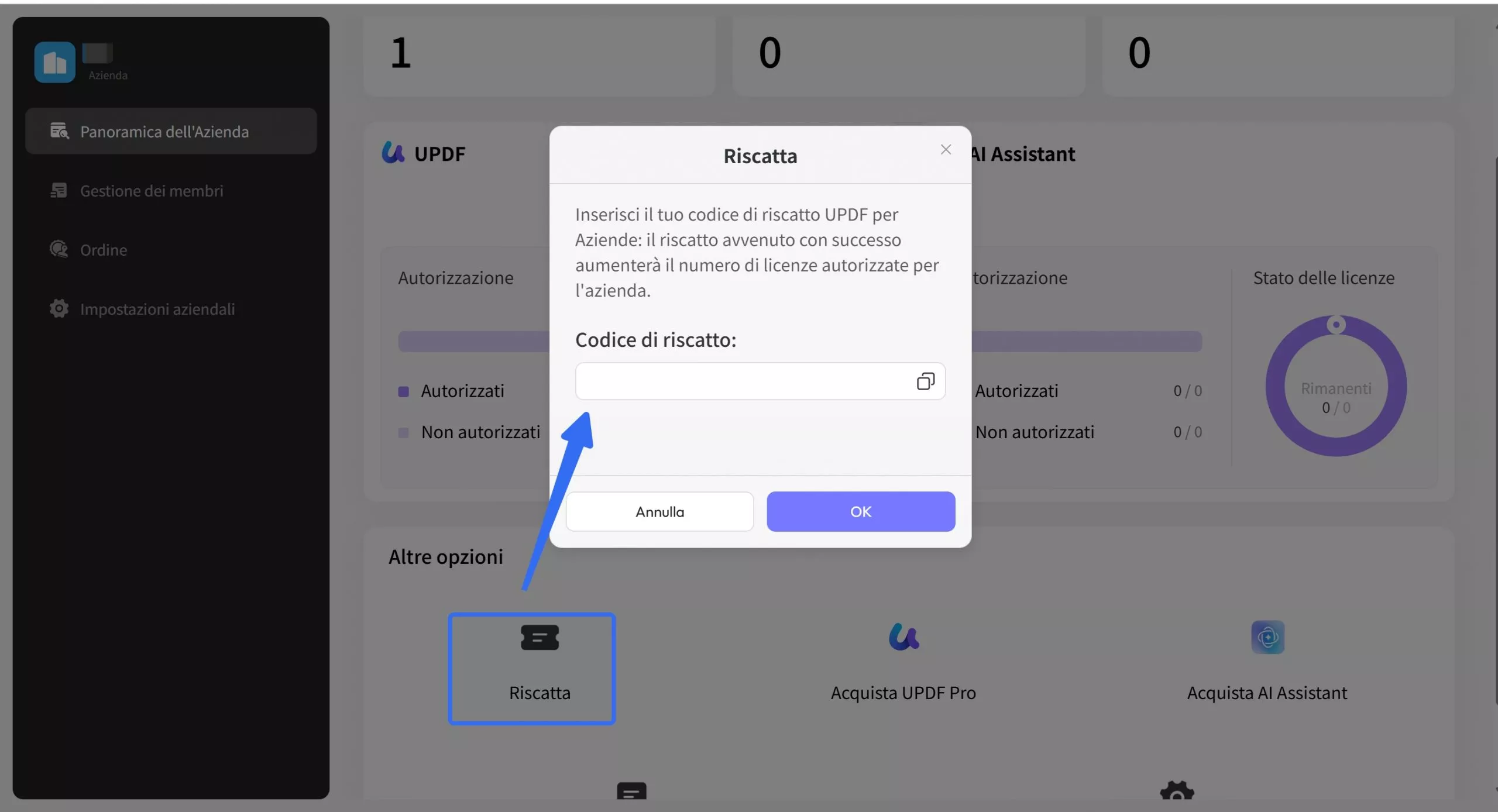 riscatta la licenza per il piano aziendale