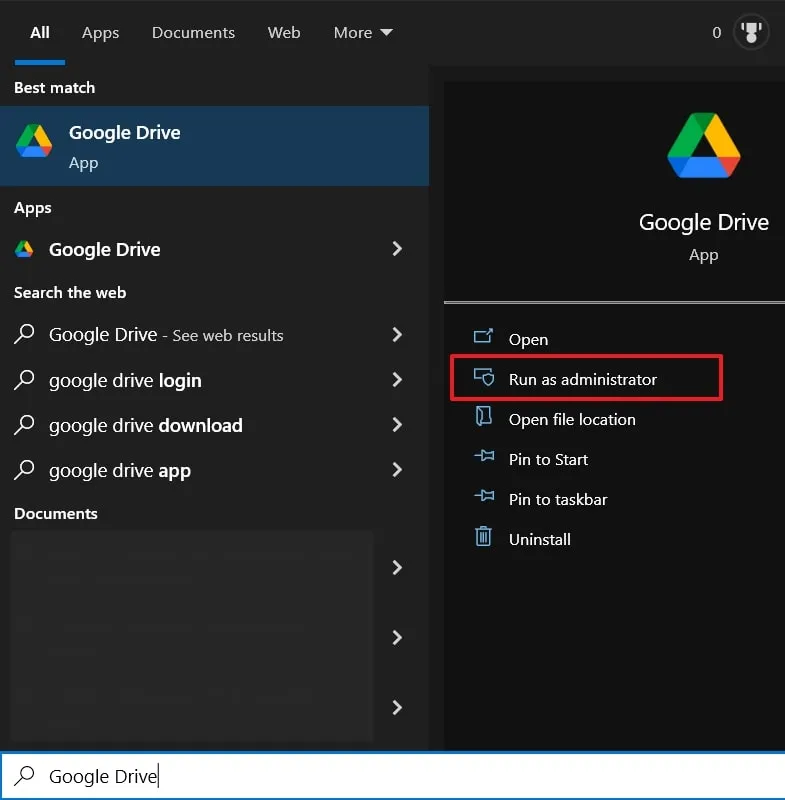 Google Drive als Administrator ausführen Google Drive-Dateien werden nicht angezeigt