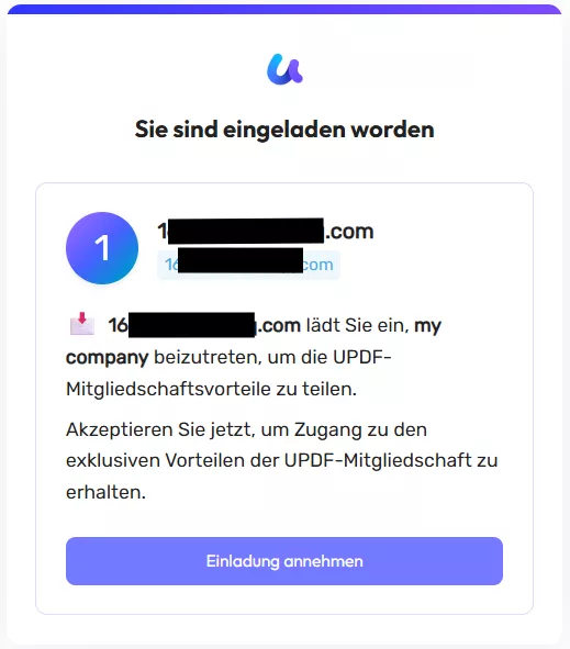 klicken, um die einladung anzunehmen