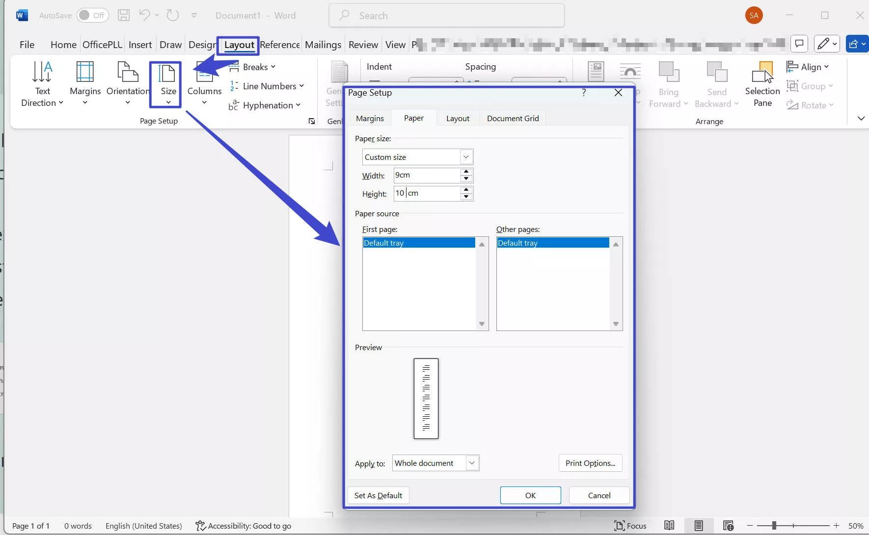 choose the correct page layout you need Word