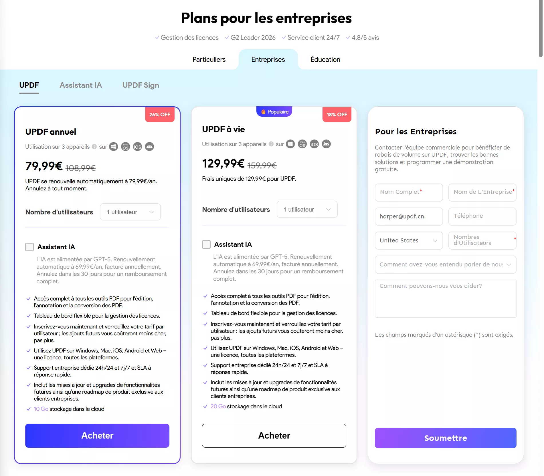 Plan Entreprise UPDF