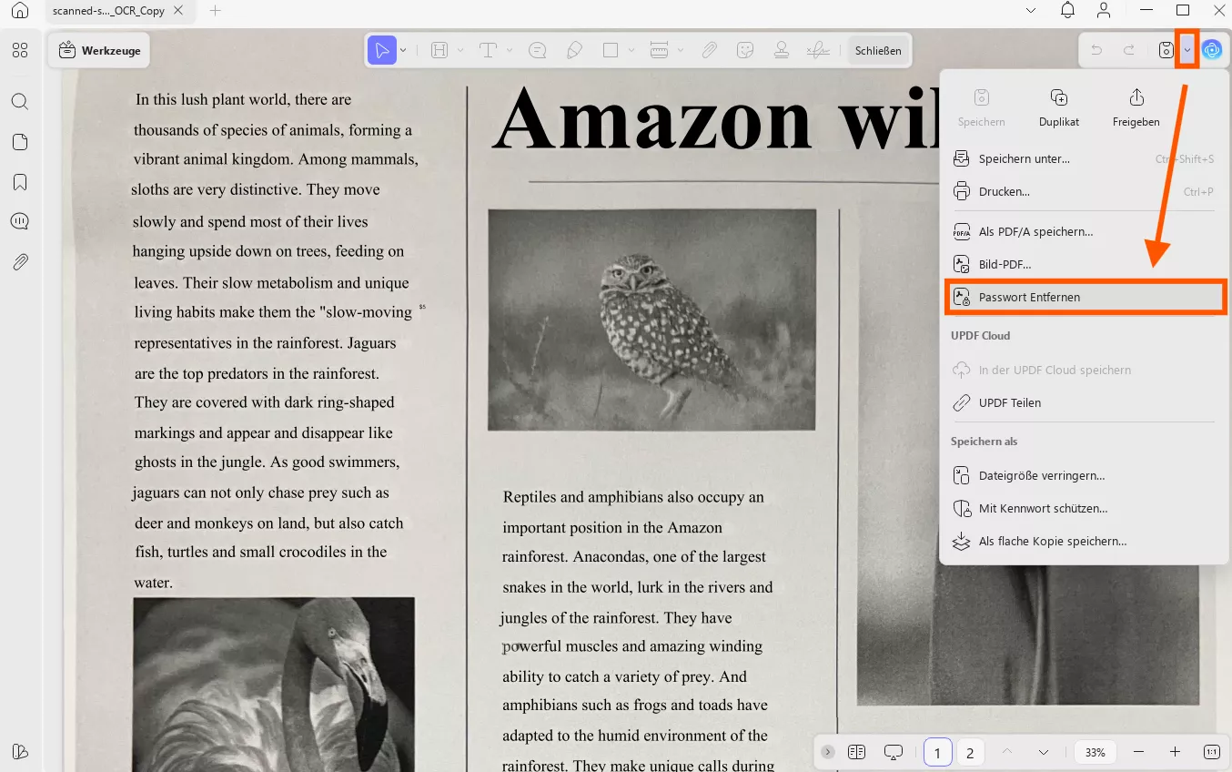 Die Funktion Sicherheit entfernen auswählen