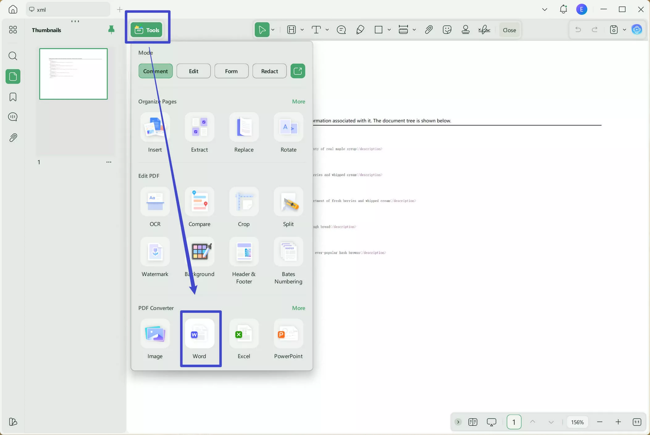 export xml to word with updf