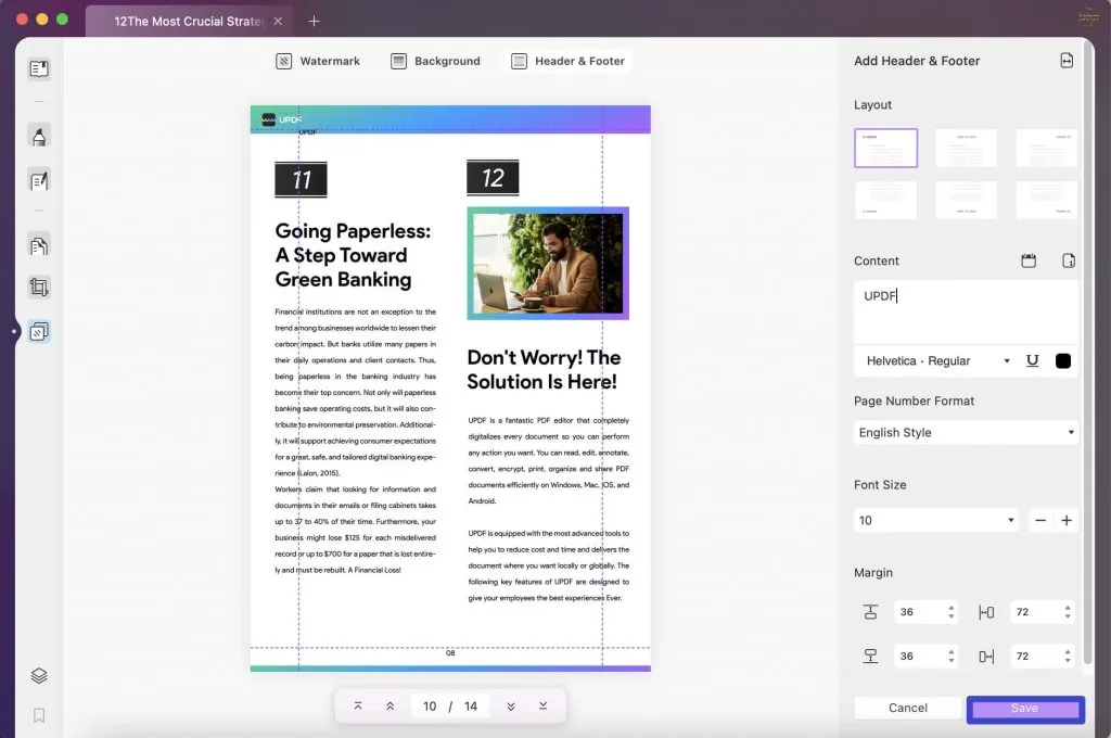 save header and footer