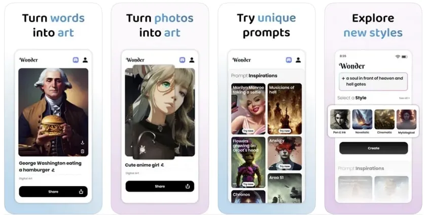 Wonder - AI Art Generator [Android | iOS] générateur d'image ia