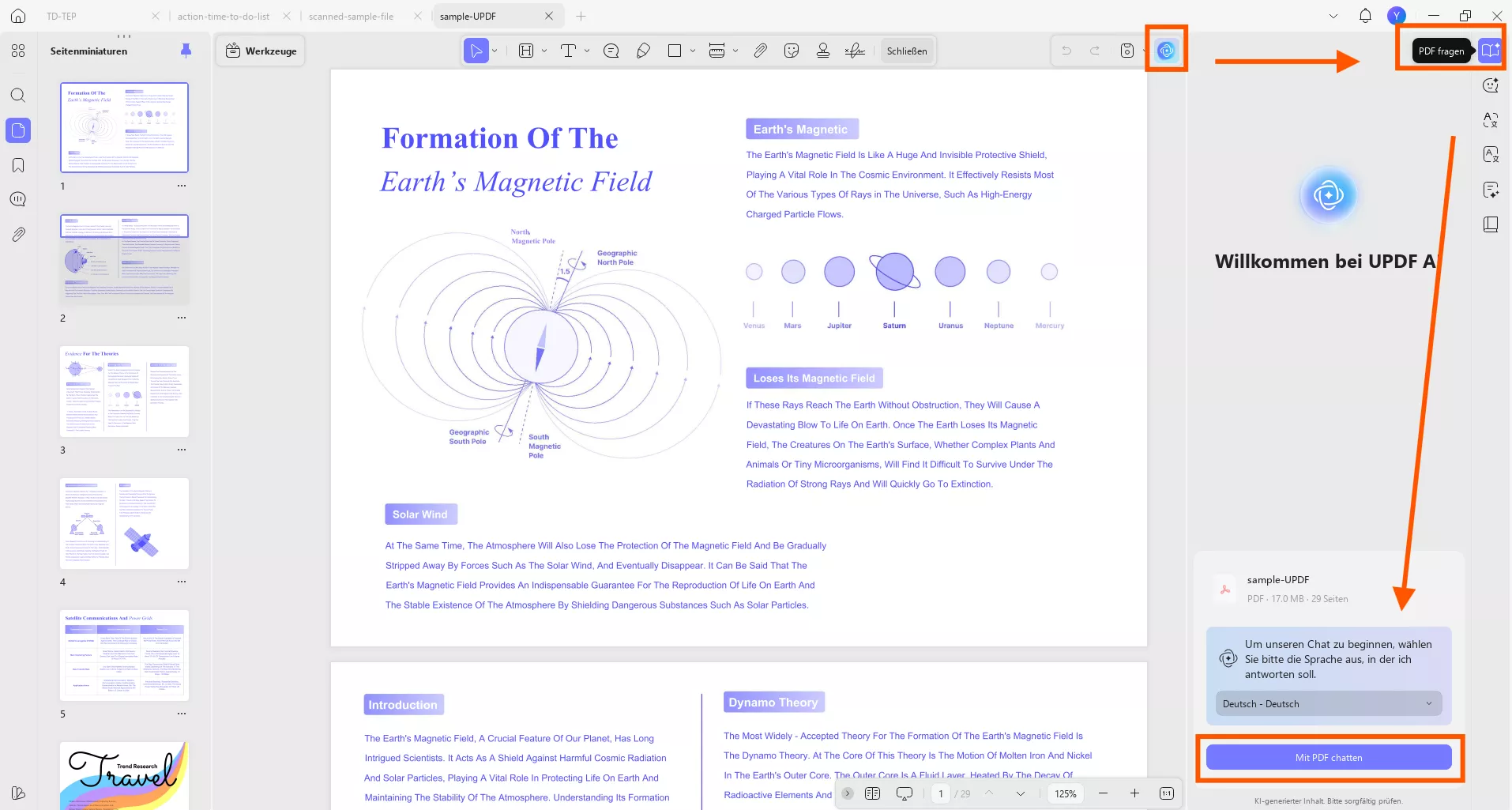 Zur Funktion „PDF fragen“ navigieren