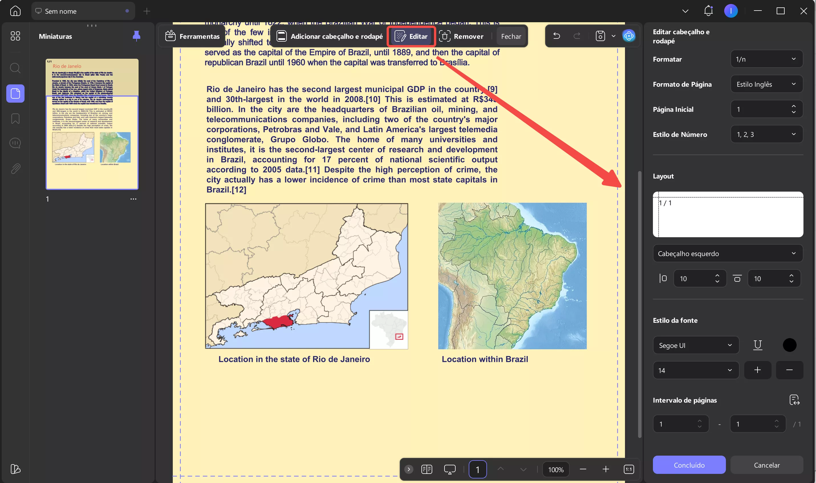 editar os números de página no pdf