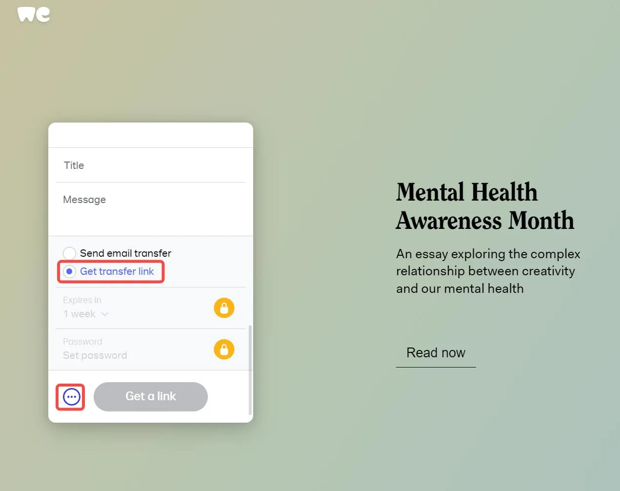 Eine PDF-Datei hochladen - Wetransfer