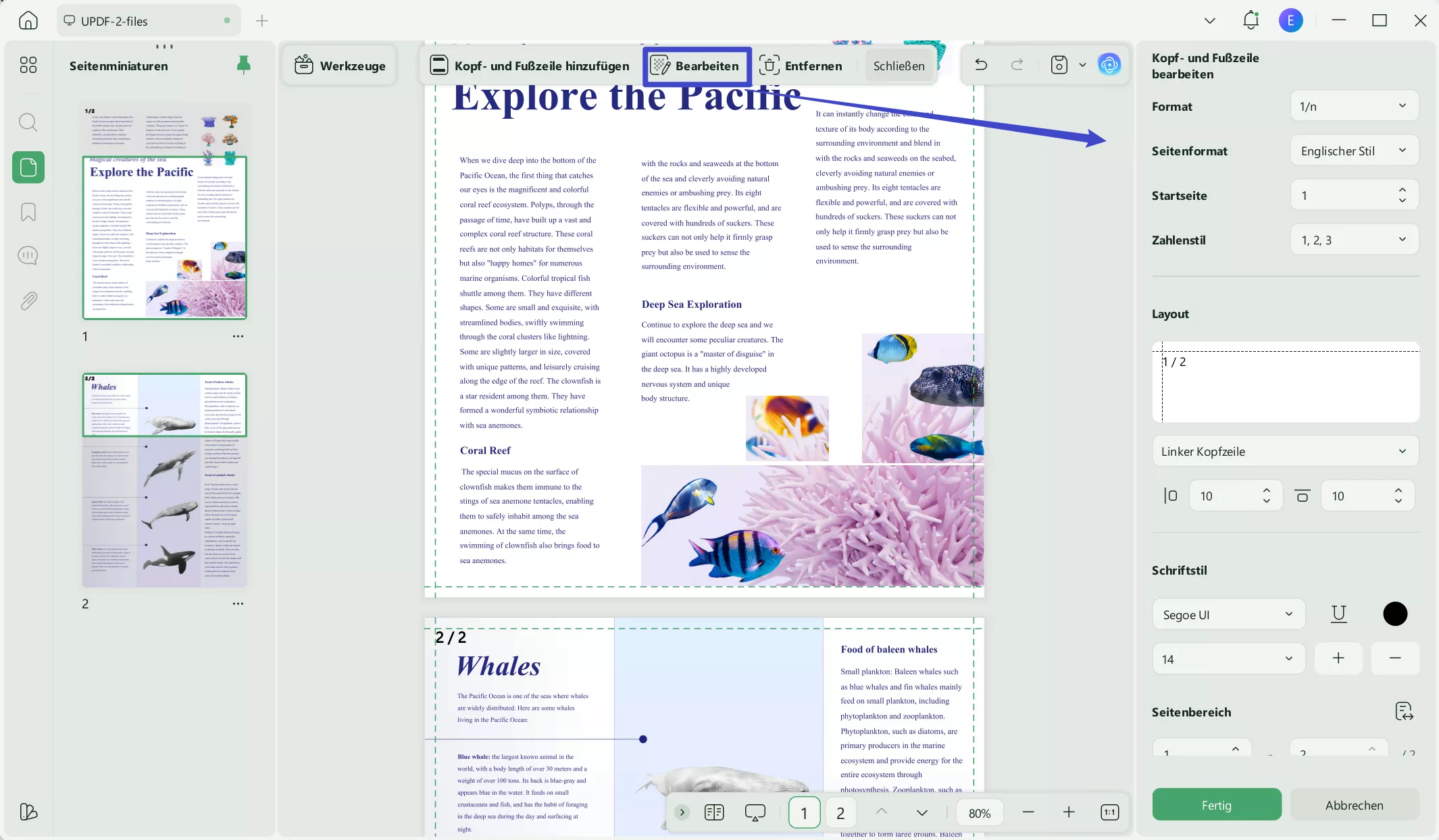 Seitenzahlen im PDF bearbeiten