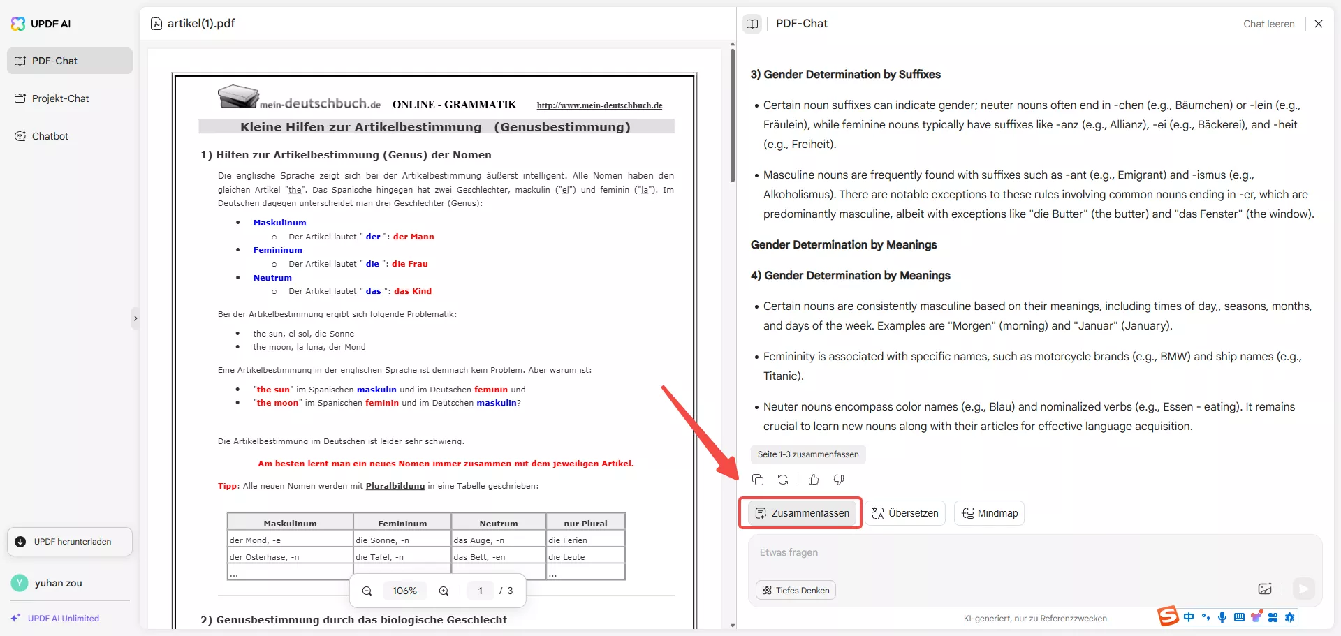 Registerkarte „Zusammenfassen“ auswählen