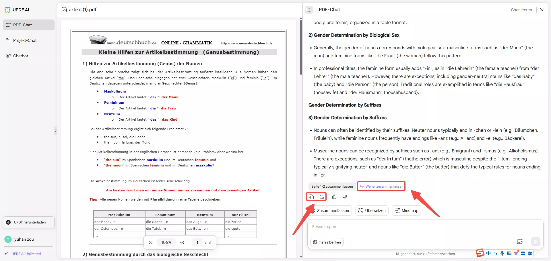 Zusammenfassung in die Zwischenablage des Geräts kopieren