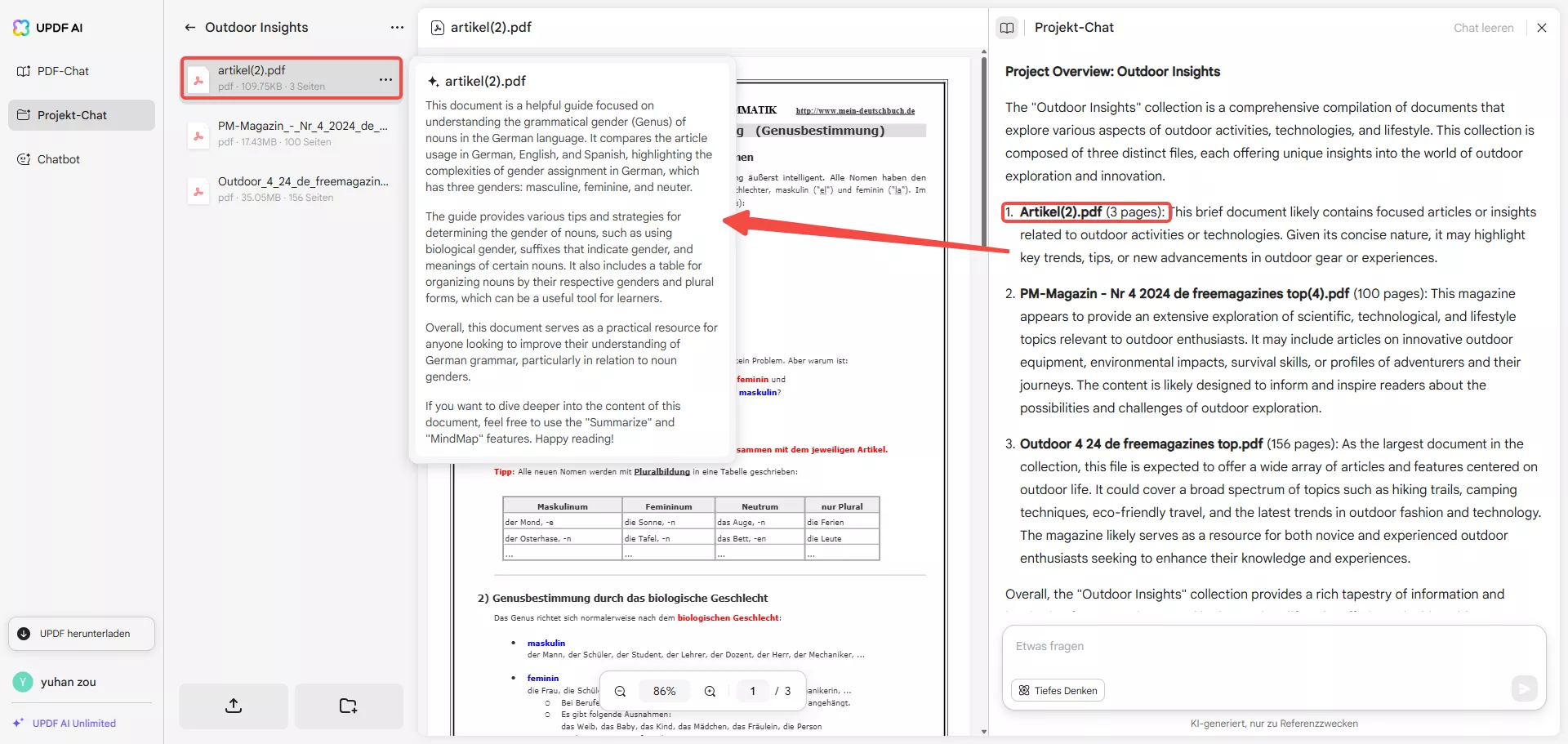 Mehrere PDF-Zusammenfassungen anzeigen