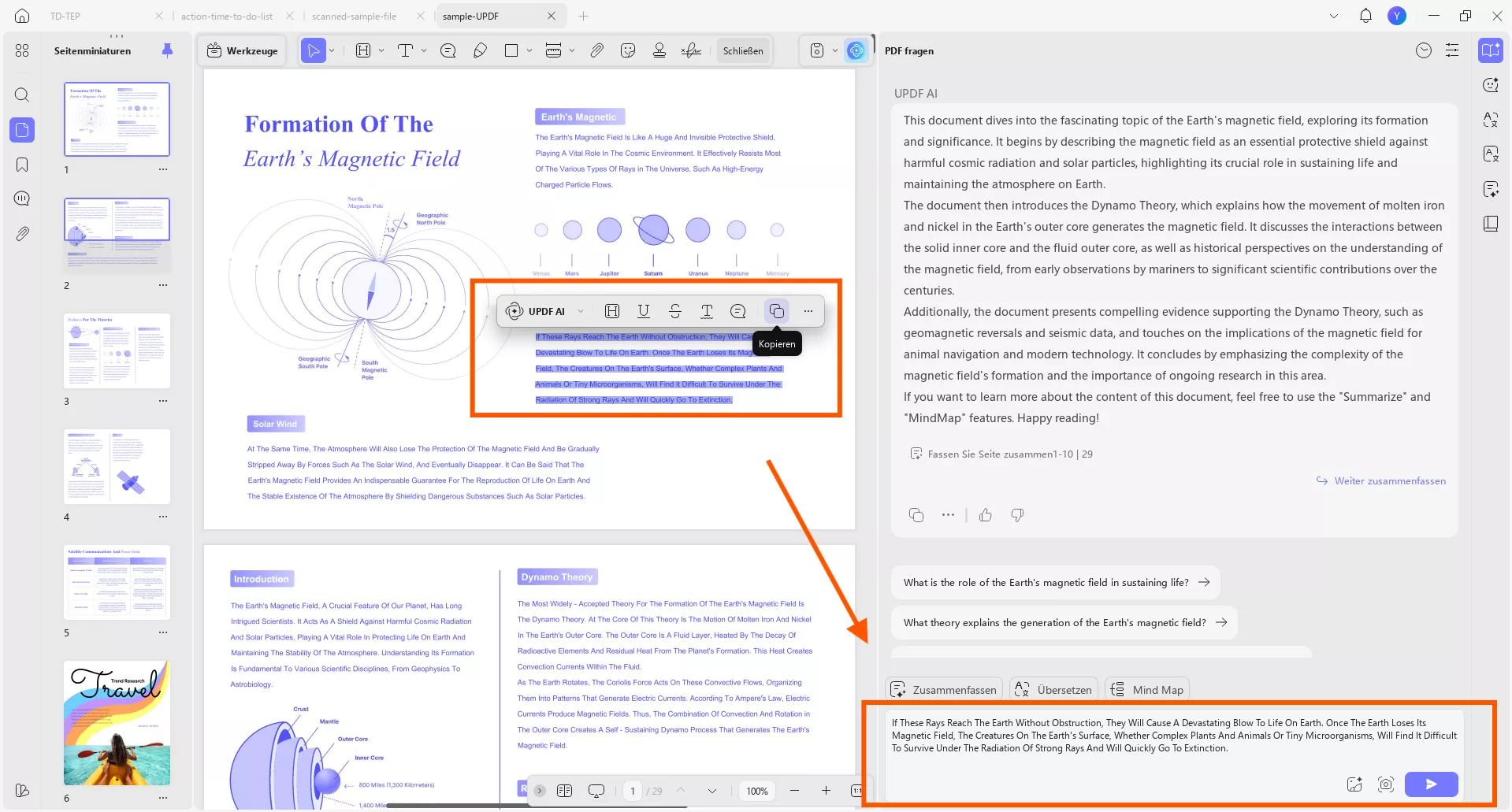 Fügen Sie den Text in das Feld "Etwas fragen" ein
