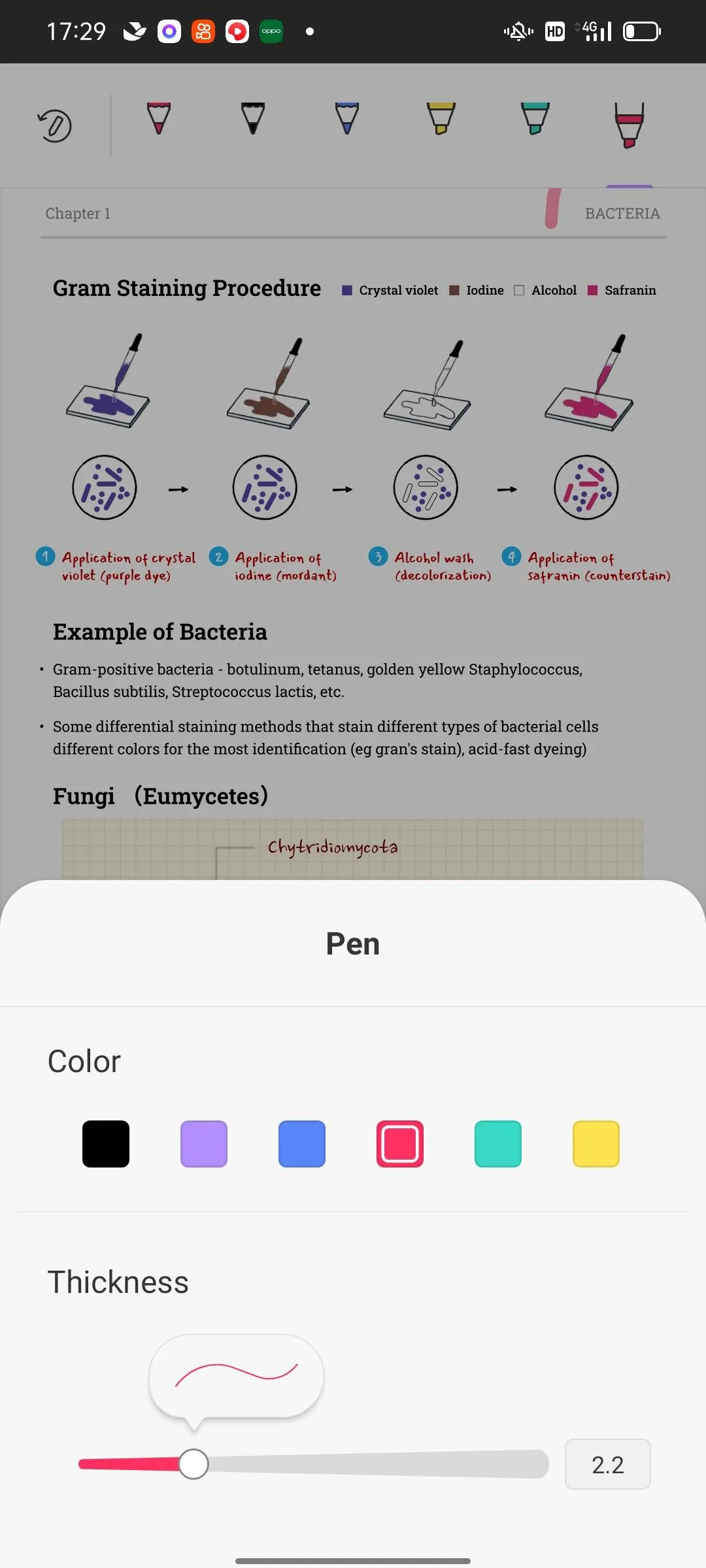 ajuste del color/tamaño del lápiz en android
