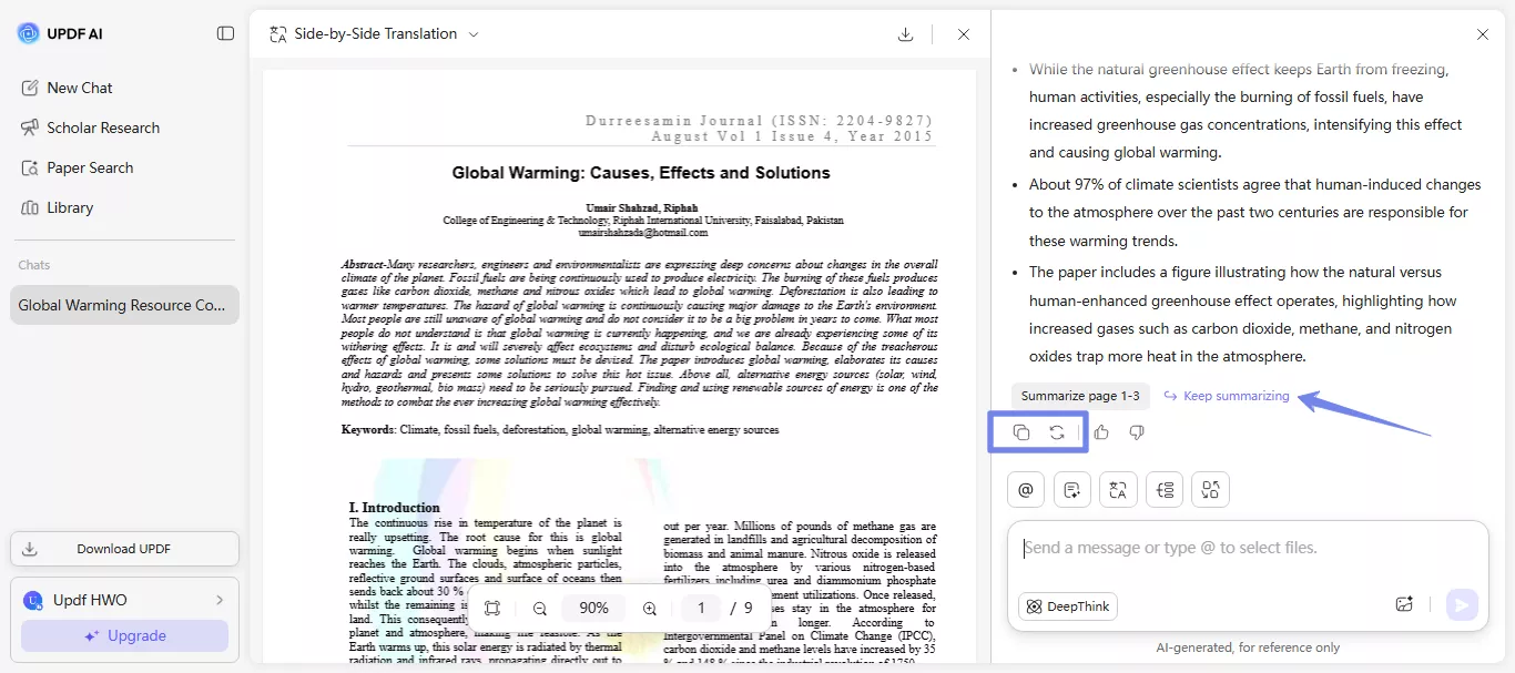 review the summarized content on updf ai online