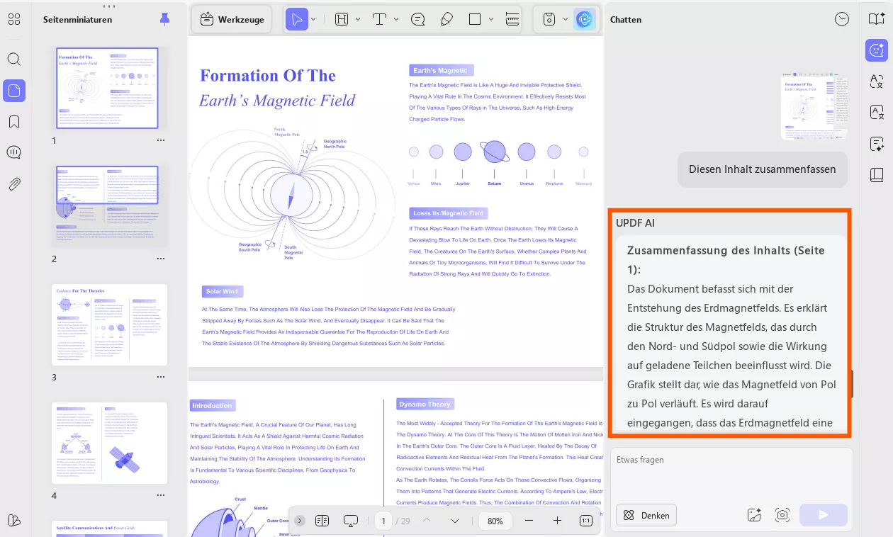 Geben Sie die Aufforderung ein, den Inhalt zusammenzufassen