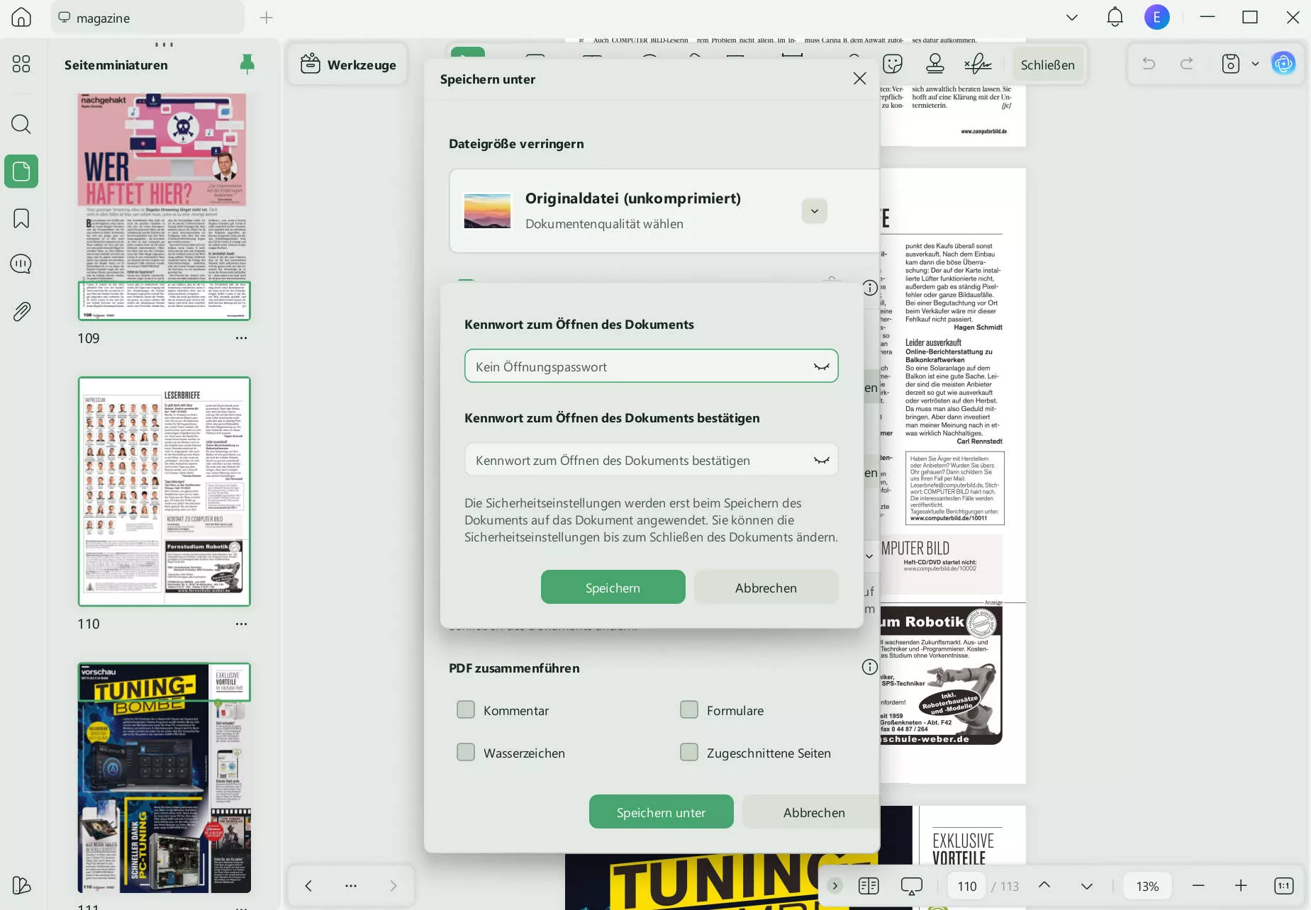 Öffnungspasswort festlegen