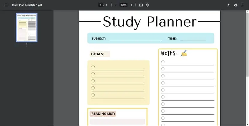نموذج تحديد أهداف الطالب في ملف PDF