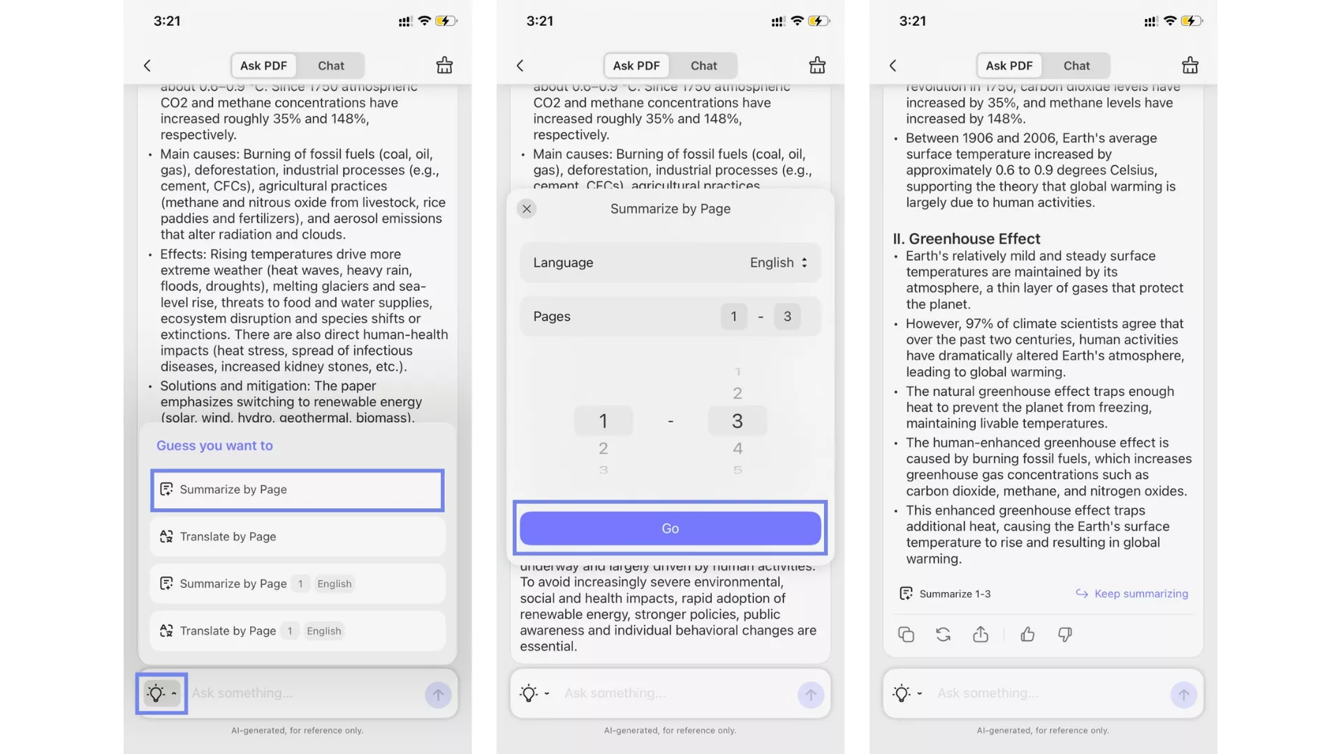 summarize specific pages