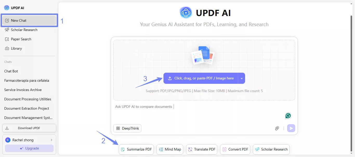 select summarize and upload updf