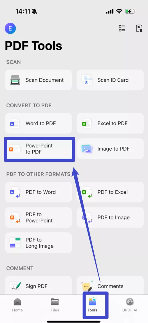 click "Tool" and choose "PowerPoint to PDF"