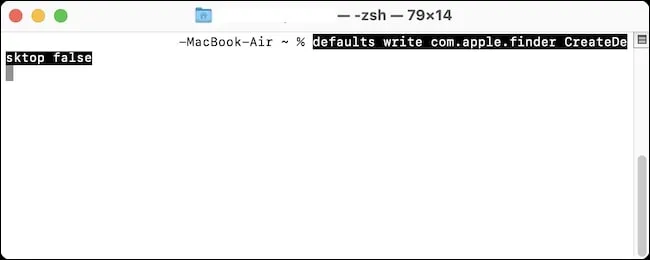 터미널에 "com.apple.finder CreateDesktop false" 명령을 입력합니다.