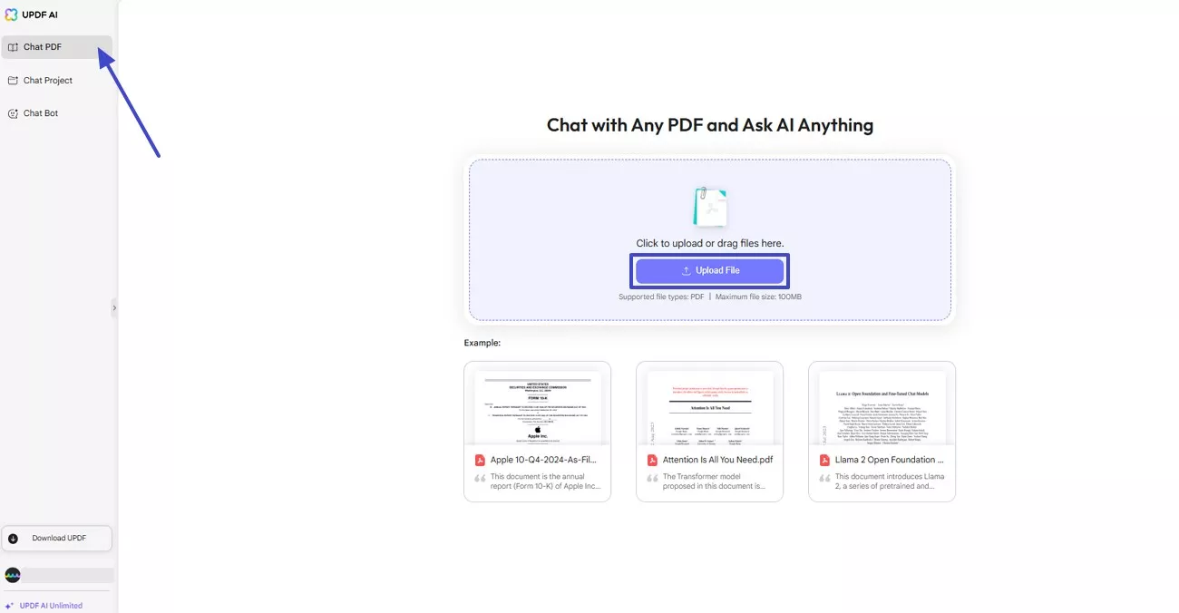 upload file to chat pdf