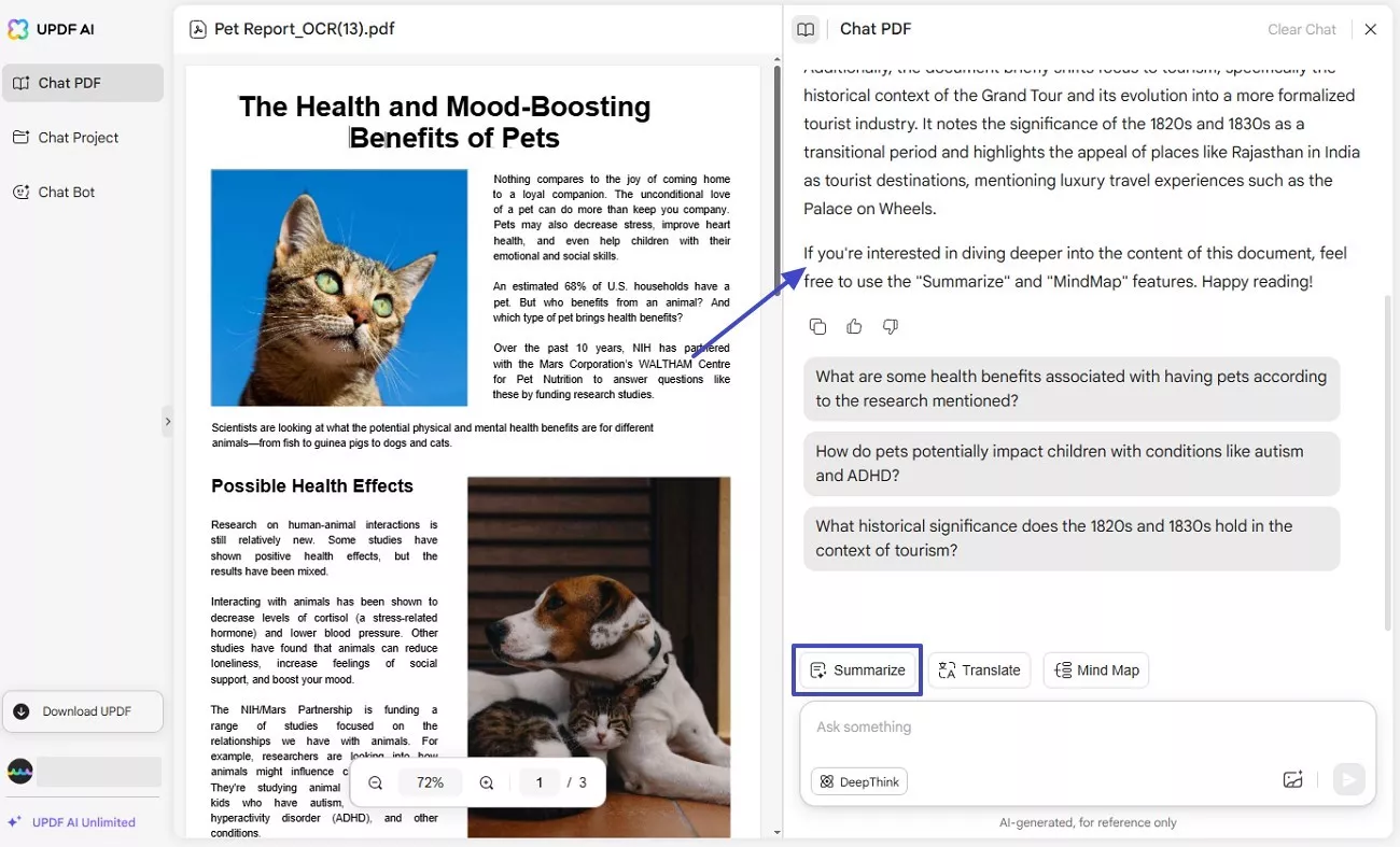 choose summarize tab