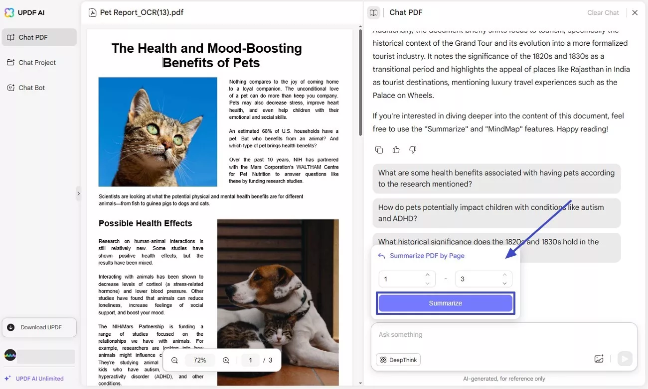 set page range hit summarize