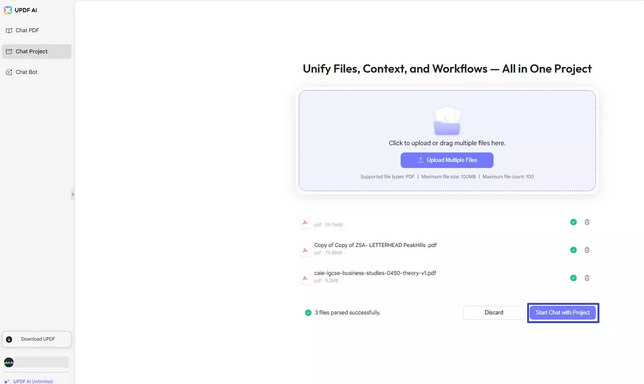 hit start with project button