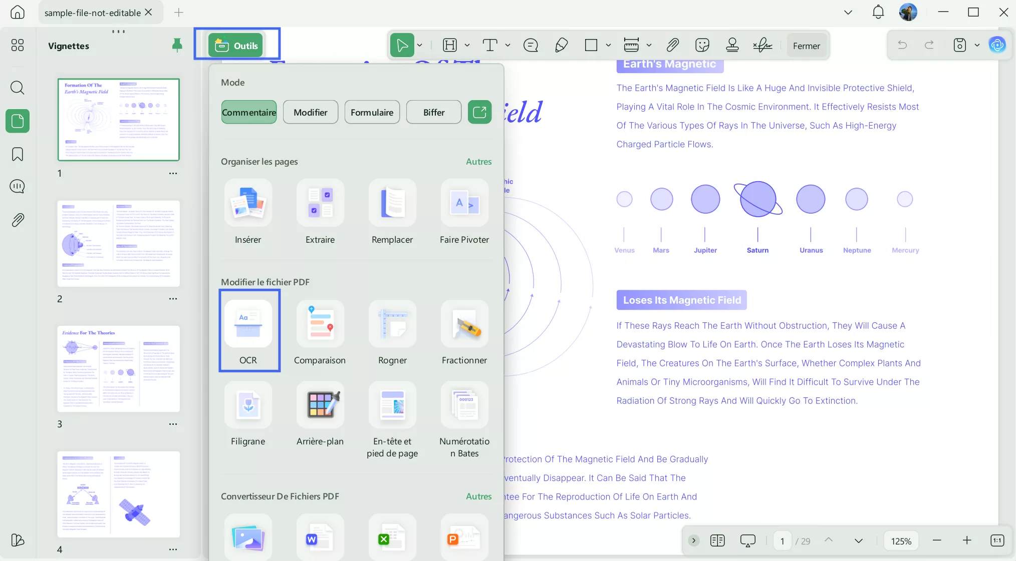 ouvrez les outils et sélectionnez ocr