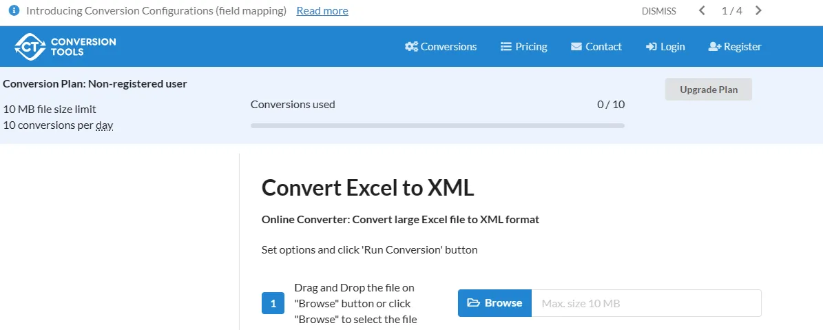 Convertire da Excel a Xmltramite Conversiontools