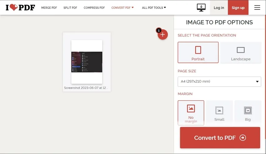 add the jpg file to convert jpg to pdf using ilovepdf